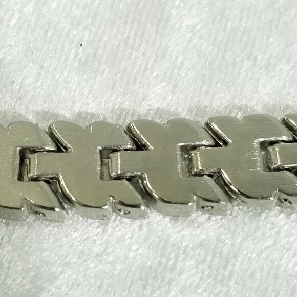 Silvertone rhinestone double clasp 7" bracelet 1.1478 - Picture 14 of 16